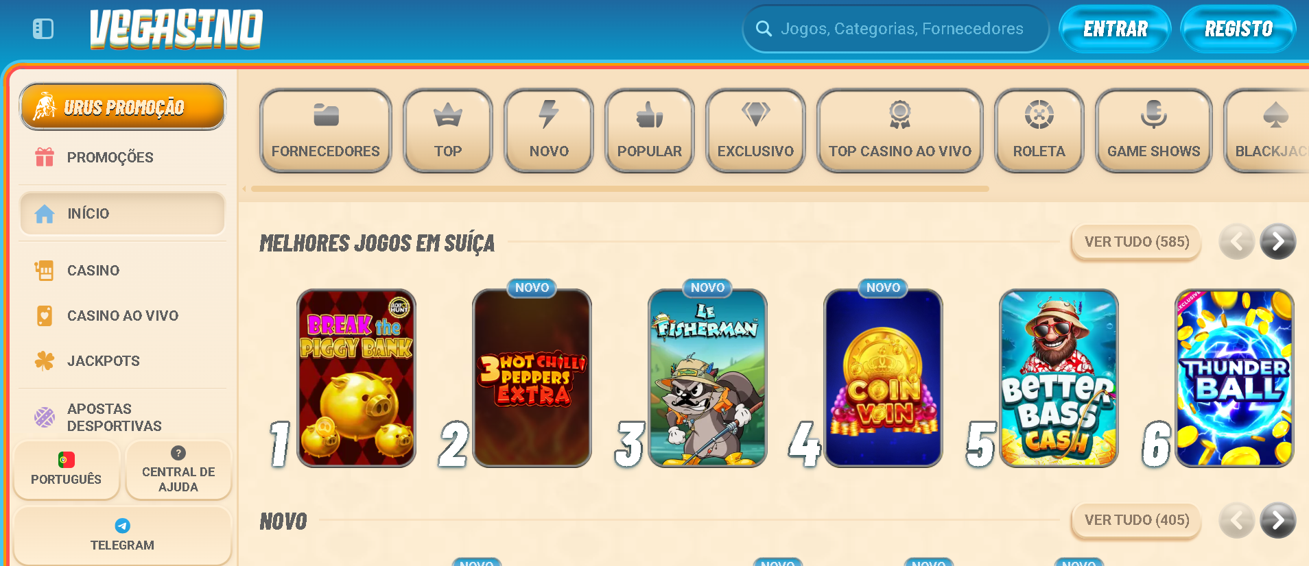 Vegasino casino screenshot