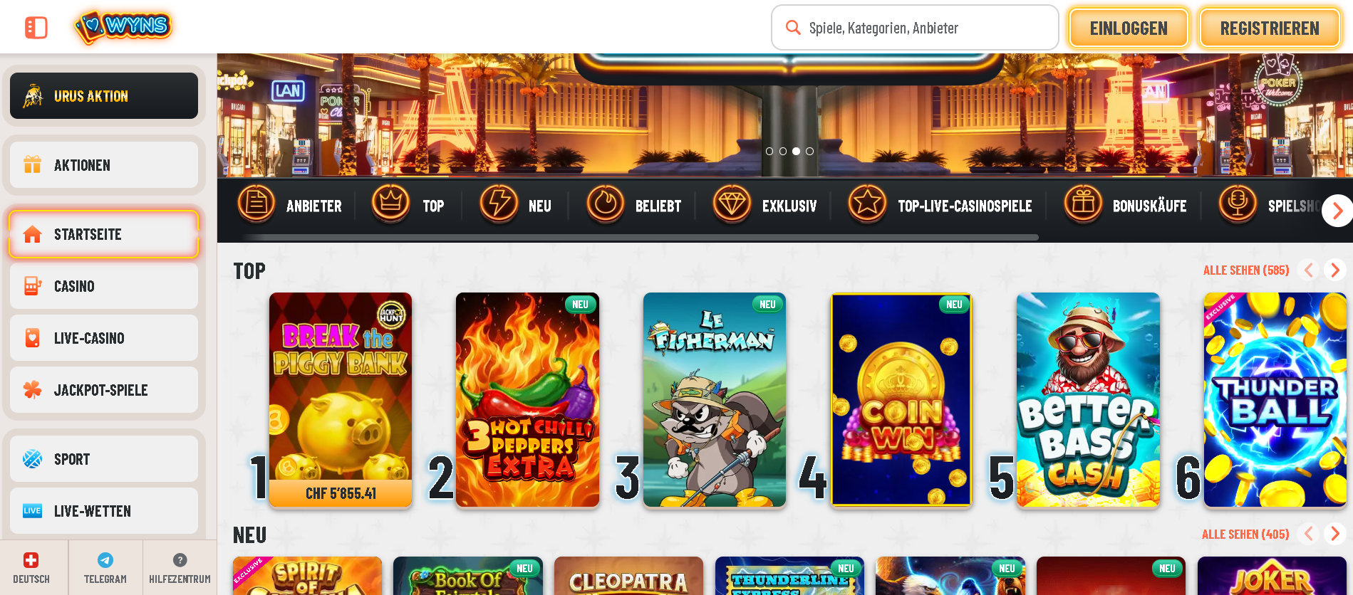 Wyns casino screenshot